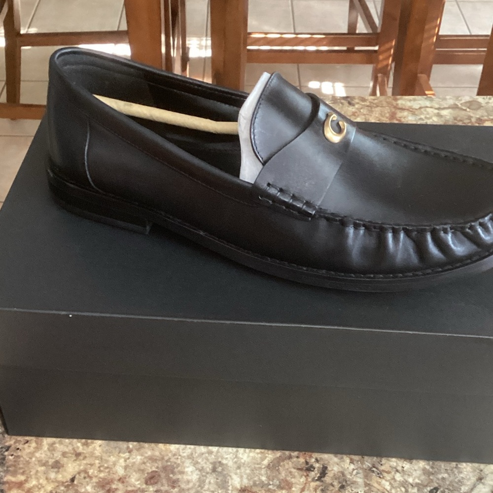Coach Black Leather Loafers with Gold Detail